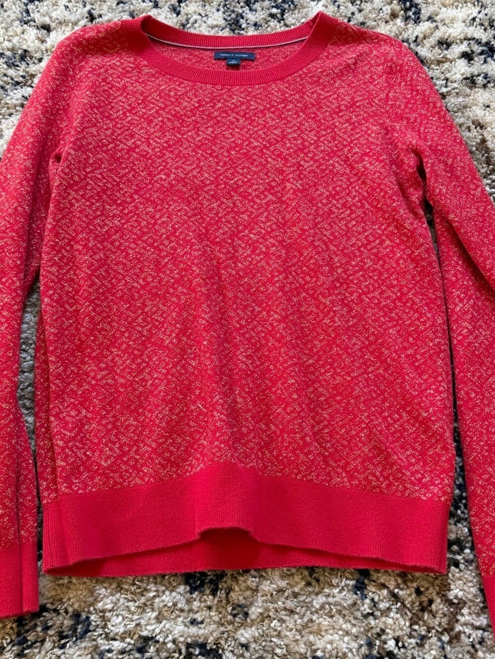 Tommy Hilfiger Red Sparkle Knit Pullover Sweater S